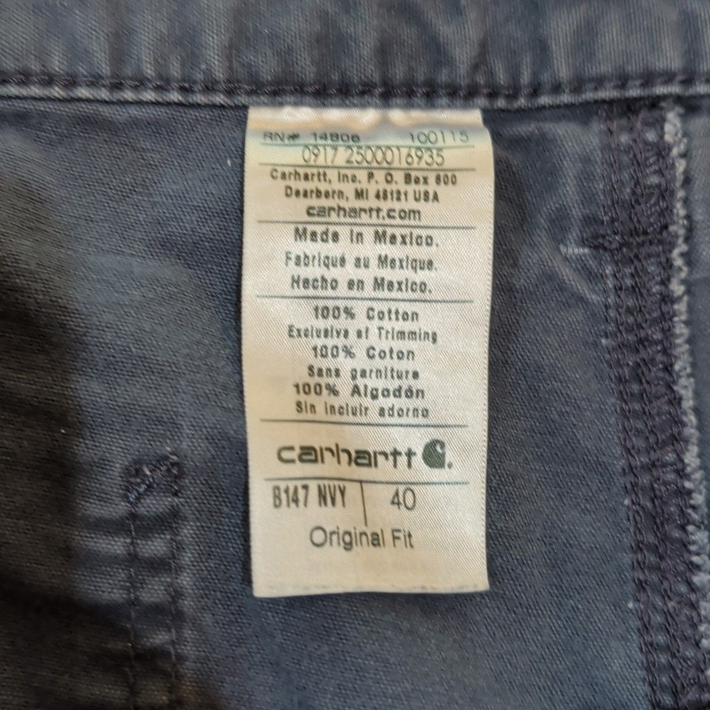 Carhartt B147 NVY Mens 40 Navy Blue Canvas Original Fit Carpenter Work Shorts - Picture 8 of 8